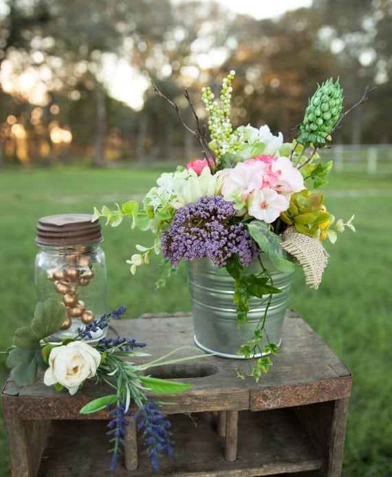 CENTERPIECE for Wedding Table Galvanized Bucket by BLISSNBLOOM