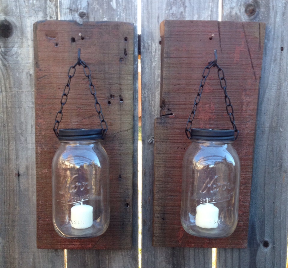 Large Barn Wood Mason Jar Candle Holders By Thesalvagednail 