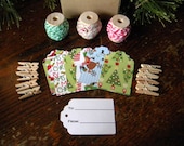 Classic Colors Christmas Gift Tags and Twine Kit, 3 Varieties of Twine, 20 Hand Punched To/From Gift Tags, 10 Clothes Pins, Hostess Gift - CMWrapNShipSupply