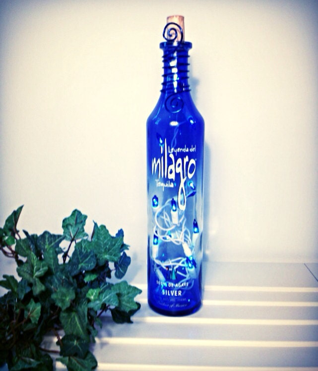 Items similar to Milagro Cobalt Blue Tequila Bottle Light Lamp Tequila