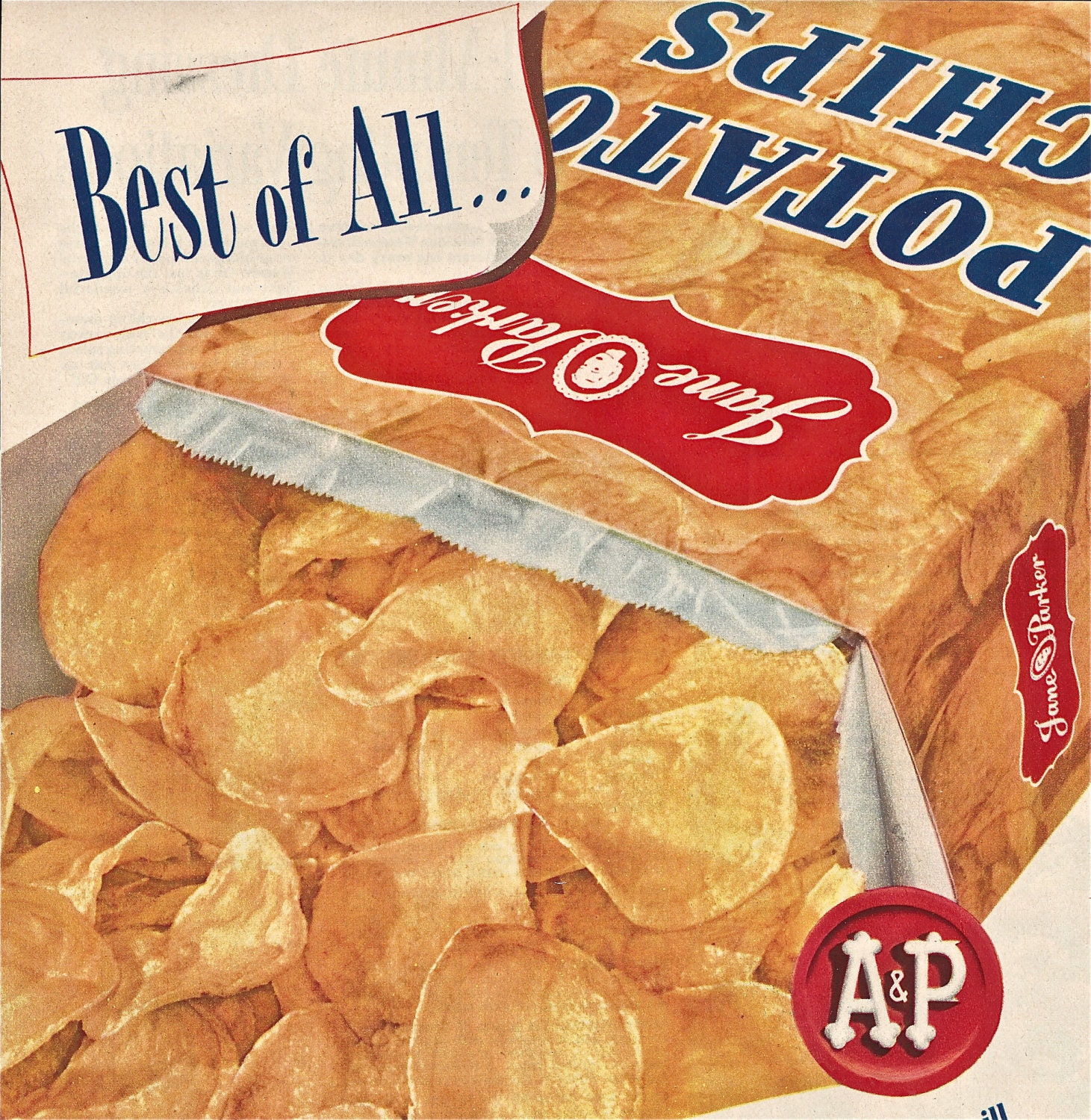 Items similar to 1950s POTATO CHIPS Ad Vintage Jane Parker Snack Food