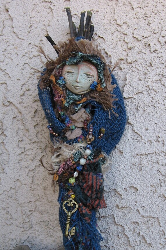Moon Dreamer, Forest Dryad,  Assemblage Bohemian Eco Botanical Art Doll by Griselda