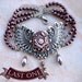 Three Strand Pearl Choker Collar Purple Rose Cameo Burgundy Silver Gothic Victorian Jewelry