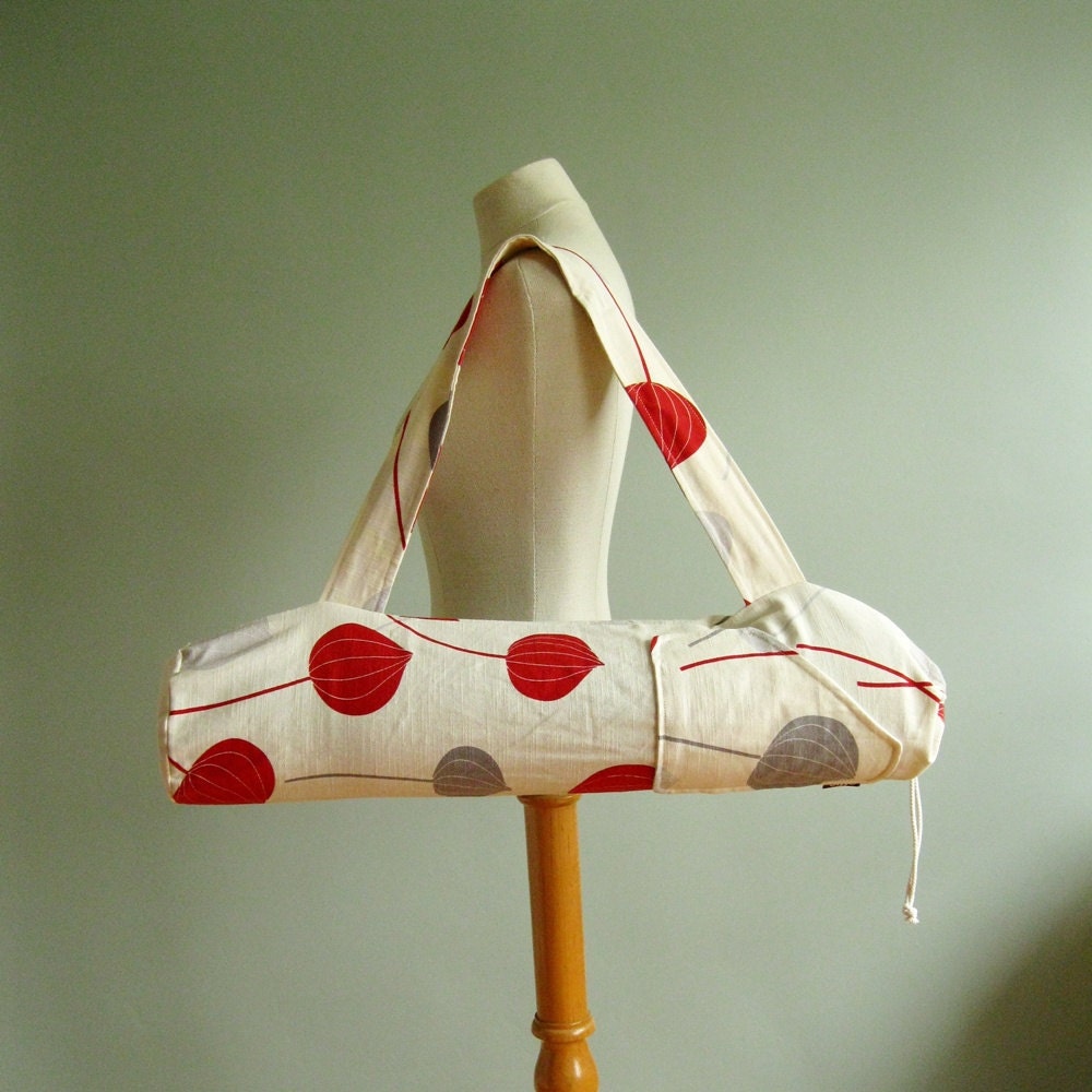 Yoga Mat Bag - Mod Pods in Red and Grey - Yoga Bag - effiehandmade