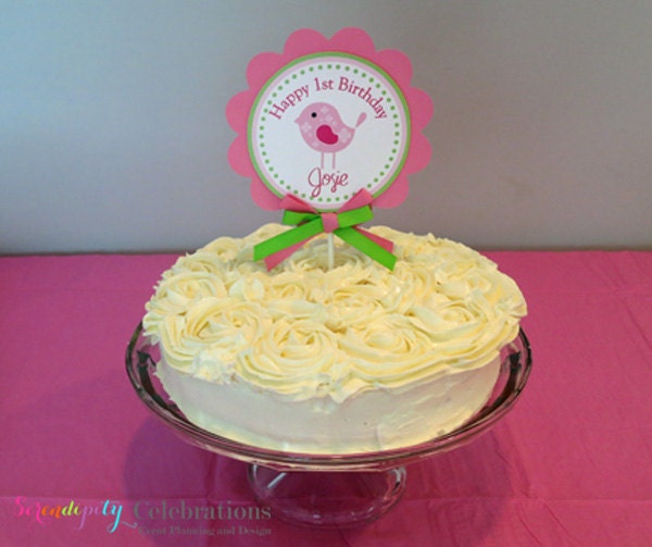 Sweet Tweet Collection in Pink & Green: Smash Cake Topper -Birdie Birthday -Bird small centerpiece Il_570xn