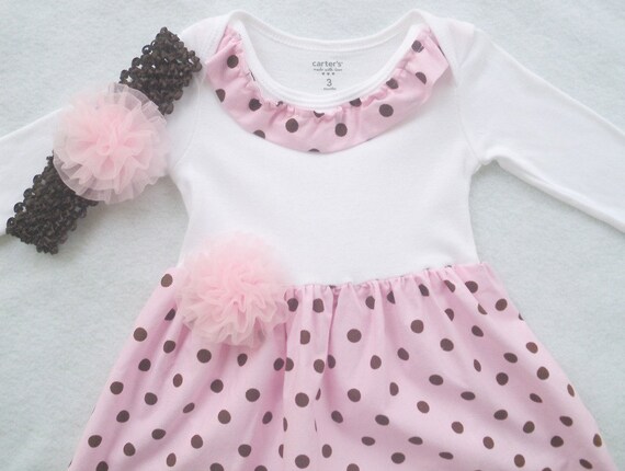Onesie Dress with Matching Chiffon Headband / Baby Girl by vpettet