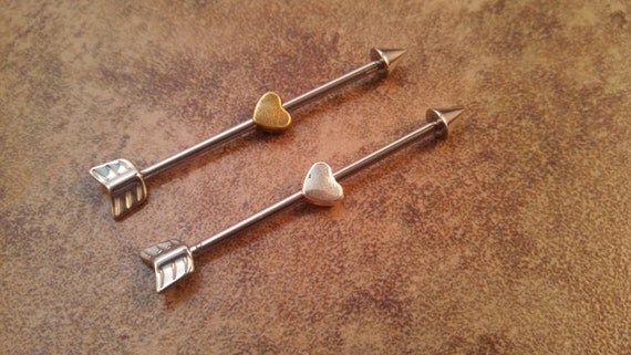 Arrow and Heart Industrial Barbell Piercing Upper by MidnightsMojo