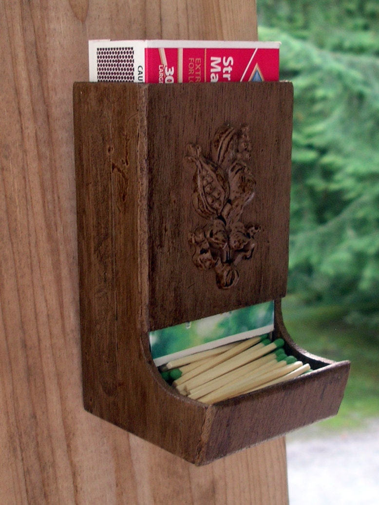 Vintage Wooden Match Holder Country by TheOddOldTriednTrue