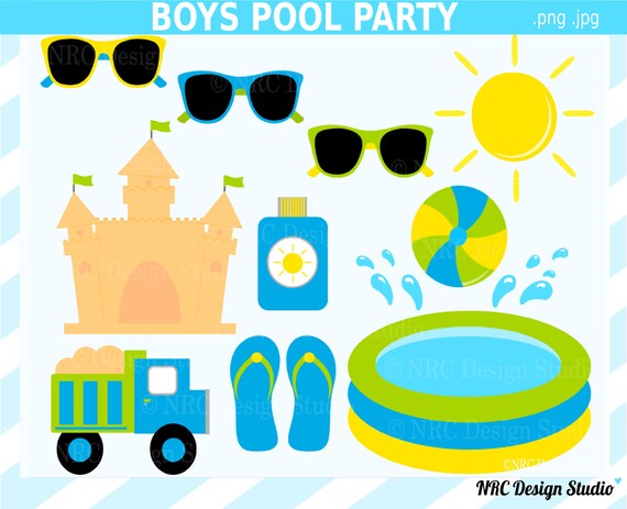 Summer Clip Art - Boys Pool Party Clip Art - Digital Pool Party Clipart Il_570xn