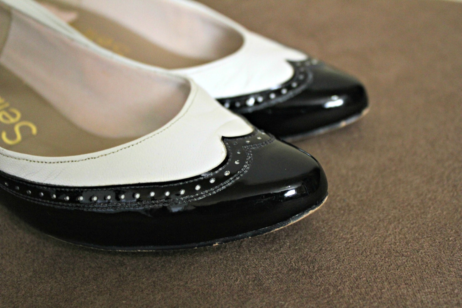 Wingtip Spectator Pumps / 2 Tone Selby Black by lovethatlingers