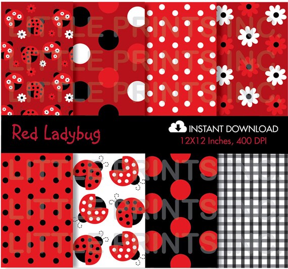 Red Ladybug Printable Paper Digital INSTANT DOWNLOAD Il_570xn