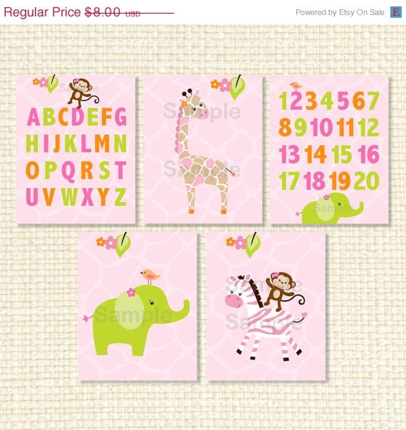 ON SALE Safari Girl Jungle Animal Printable Nursery Wall Art INSTANT Download Il_570xn