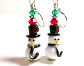 Snowman Earrings, Christmas Earrings, Holiday Earrings, Winter Earrings, Green Red Fun Adorable Christmas Earrings - Elegencebyelaine