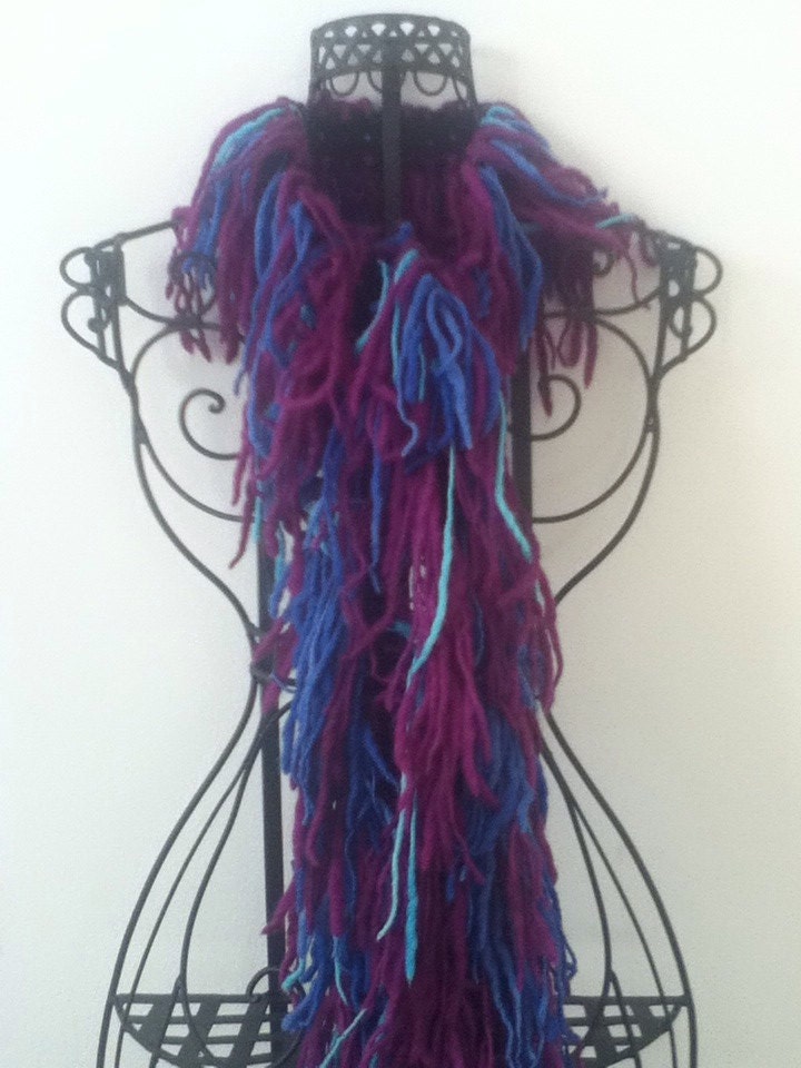 Navy violet and turquoise wool boa scarf - ArtisticSouljah