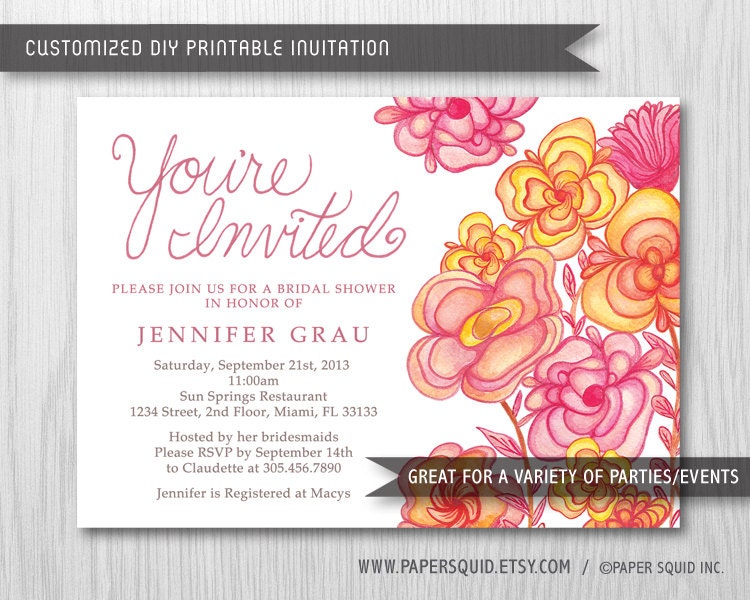Vintage Bouquet Illustrated Custom Invitation - For Any Event ...