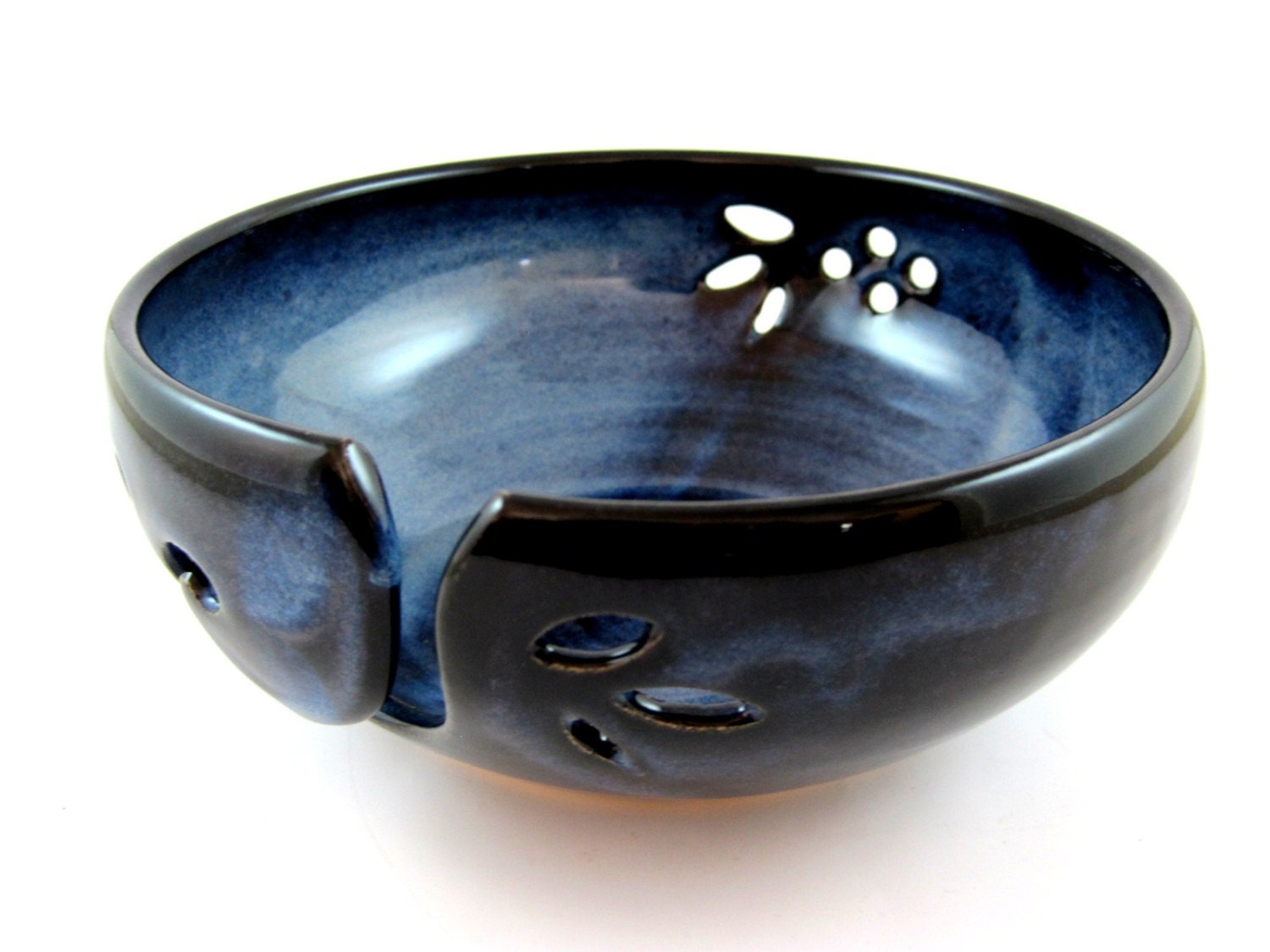 Yarn bowl, yarn organizer, pottery knitting bowl, cobalt blue - In stock