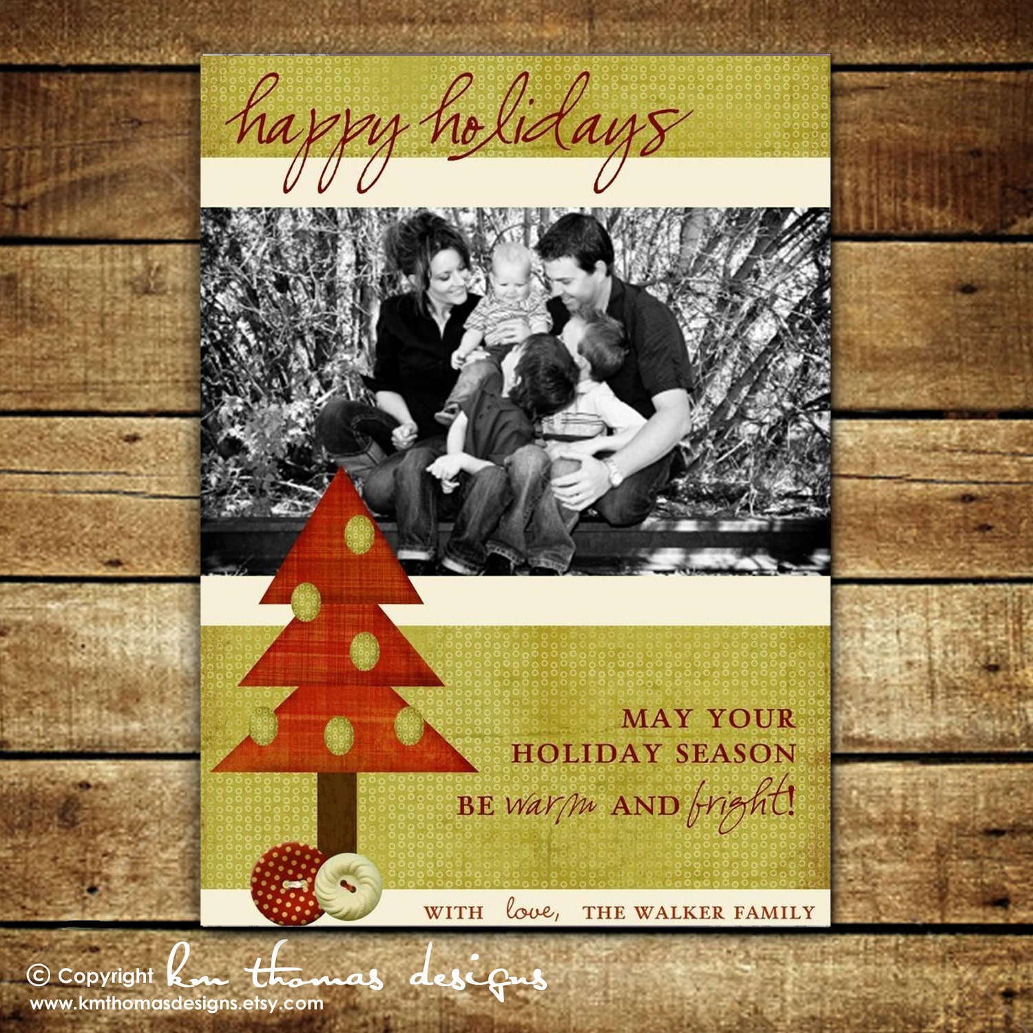 Rustic CHRISTMAS TREE...Custom Holiday Photo Card...by KM Thomas Designs Il_570xn