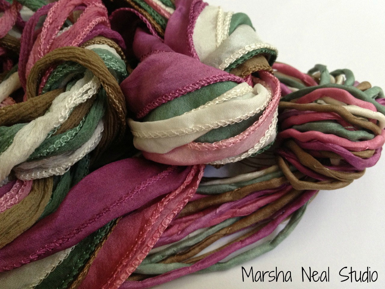 Silk Ribbons Set in Vintage Rose Color Palette Hand Painted All Three Styles of Silk Twenty Silks Total