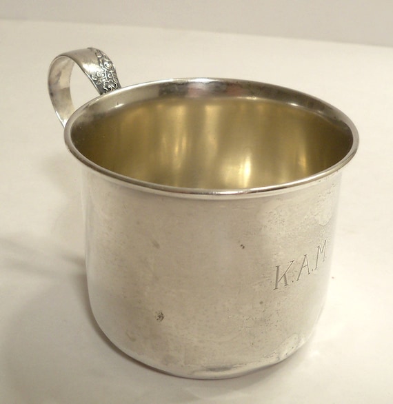 design vintage Sterling  floral silver Lunt Silver on baby handle  Vintage cups Cup Baby Antique