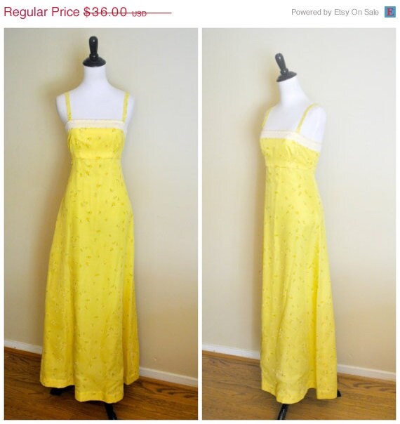 SALE 1970s Floral Maxi Dress  Yellow Sundress with Lace Trim  Size ...