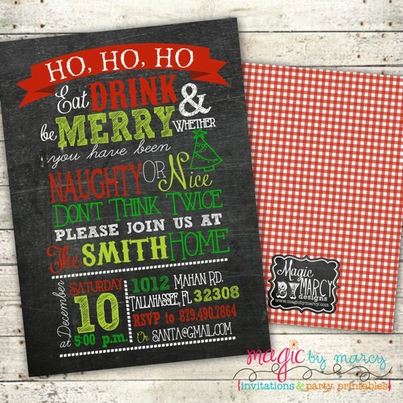 Custom designed Christmas Party Invitations Eat Drink and Be Merry Chalkboard style Il_570xn