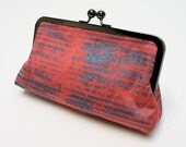 SALE Hand Printed Salmon Pink and Blue Text Clutch - BlackCactusLondon SALE Hand Printed Salmon Pink and Blue Text Clutch - BlackCactusLondon