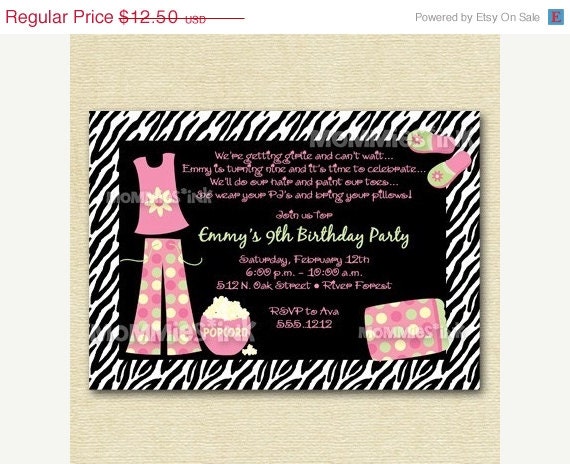 10% Off Holiday Sale Sleepover Fun Birthday Party Invite - PRINTABLE INVITATION DESIGN Il_570xn