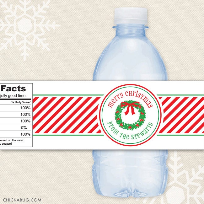 Christmas Wreath - 100% waterproof personalized water bottle labels Il_570xn