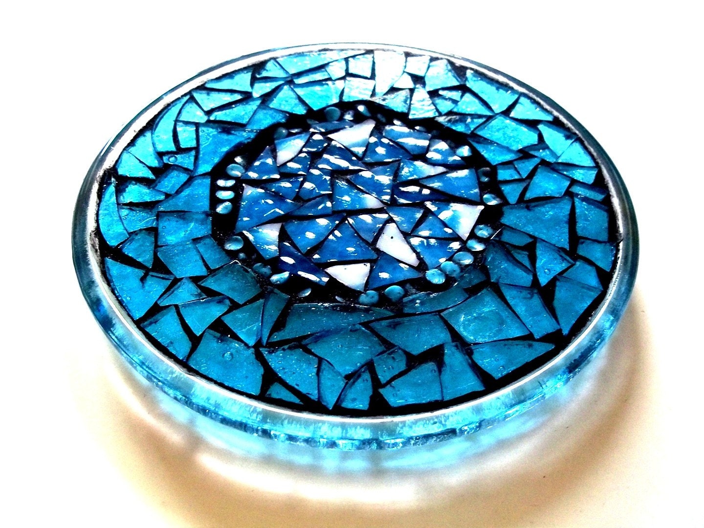 Items similar to Etsy Mosaic Stained Glass Trivet Candle Holder Blue