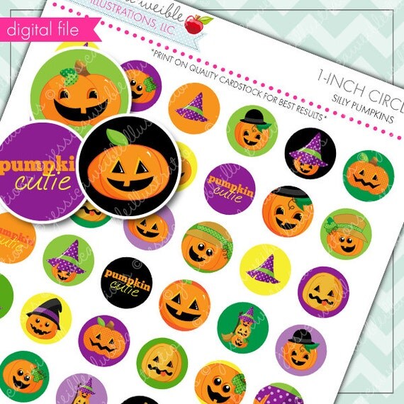 Silly Pumpkins Theme Printable 1 inch Circle Collage Sheet, 1-inch Bottle Cap Circles, Digital File Il_570xn