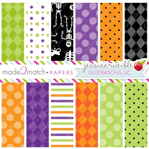 Silly Skeletons Cute Digital Papers Backgrounds- Commercial Use OK - Halloween Backgrounds, Halloween Papers, Digital Background Il_570xn