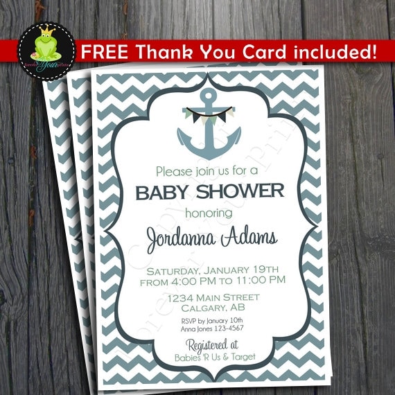 Nautical Baby Shower Invitation - FREE Thank You Card included Il_570xn
