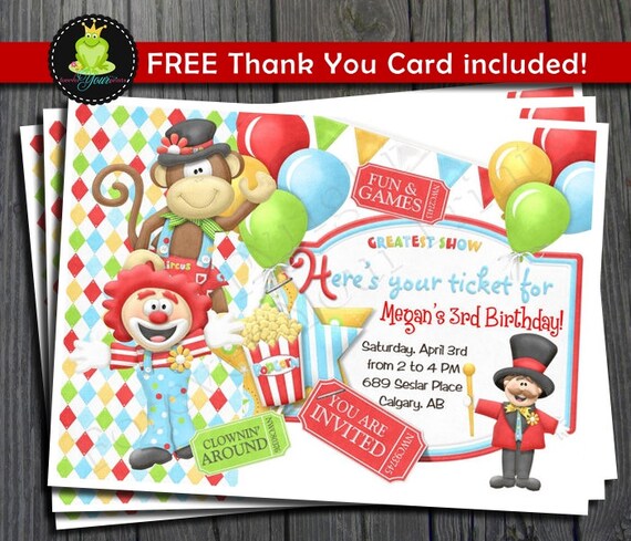 Carnival Birthday Invitation - FREE Thank You Card included Il_570xn