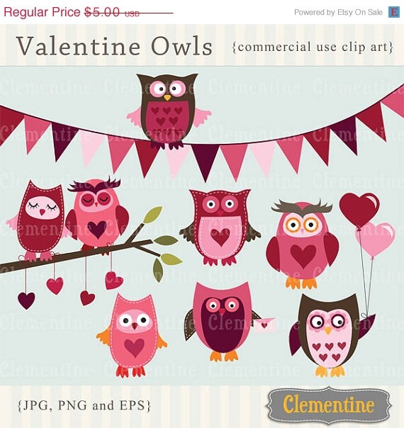 40% OFF SALE Valentine clip art images, owl clip art, commercial use clip art- Instant Download Il_570xn