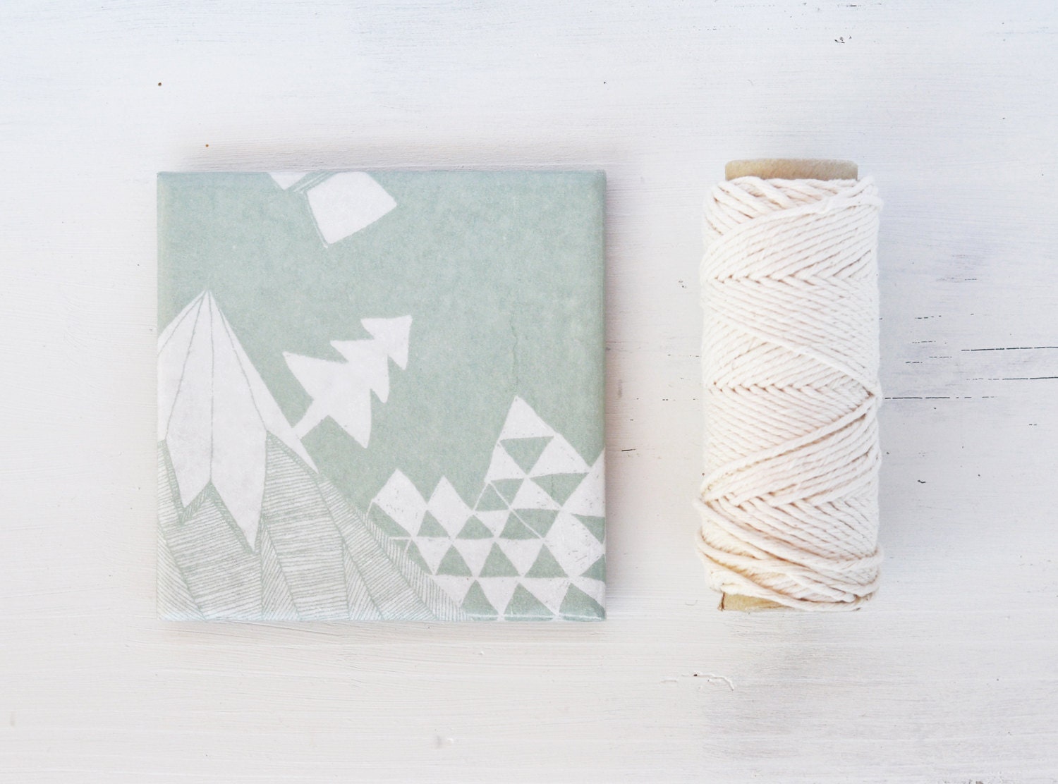 Coasters Winter Wonderland Mint Green Geometric White Pastel Mountain Christmas Gift , set of 4 - Tilissimo
