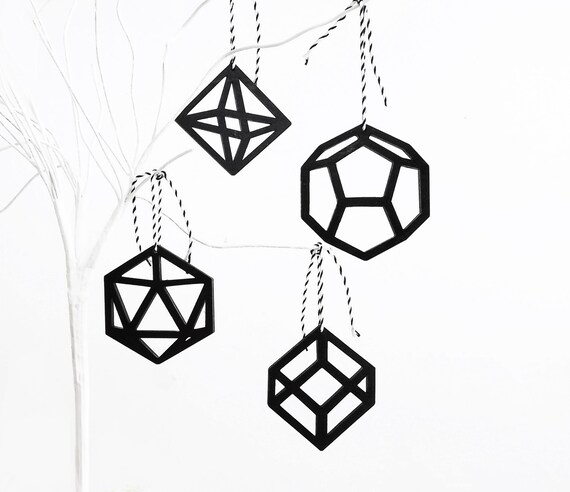 Geometric Modern Black Christmas Tree Ornaments Decorations - Laser Cut x4