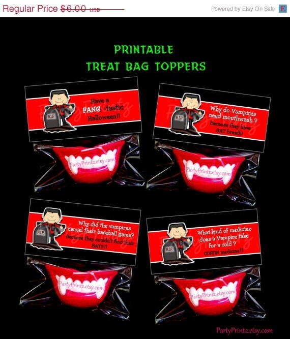 SALE INSTANT DOWNLOAD - Printable Halloween Vampire Joke Treat Bag Toppers Il_570xn