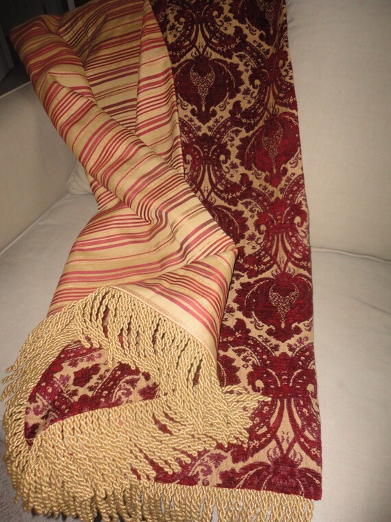 Burgundy Gold Medallion Chenille Throw Blanket by AlexsAttic