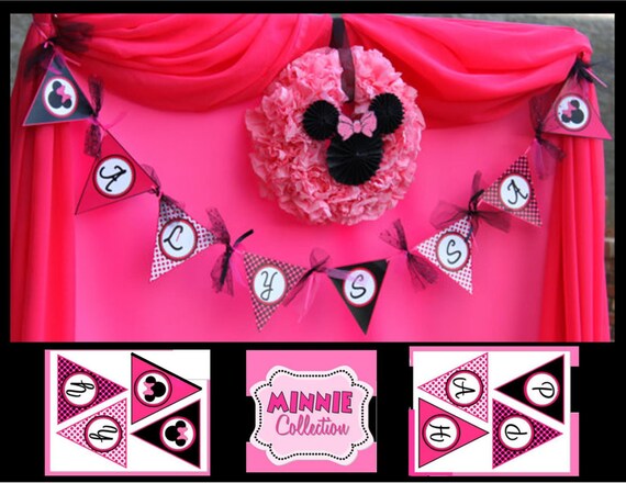 Minnie Mouse - Happy Birthday BANNER - Inspired Party Printables - Girl Birthday Party - Girls - Pink - INSTANT Download - Krown Kreation Il_570xn