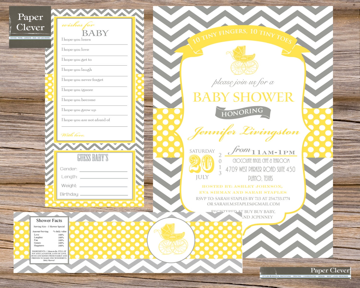 Neutral baby shower invitation 3pc party pack - any colors, CARRIAGE - printable, digital file #710 Il_570xn