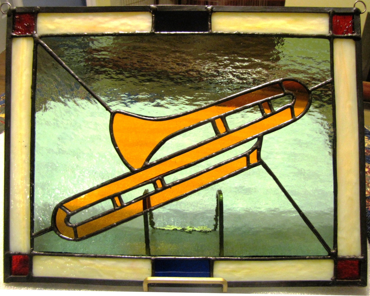 Trombone Stained Glass Panel by ArtMosaicsVetro on Etsy