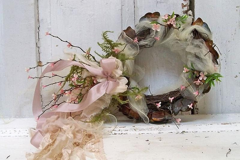 Hand made decorative halo ornate French Nordic inspired home decor roses, twigs, ribbon, flowers anita spero - AnitaSperoDesign
