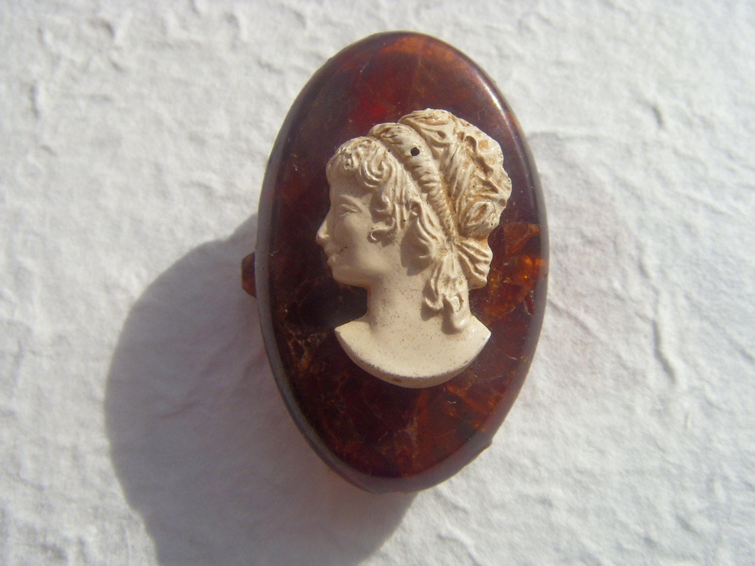 SALE 25% OFF Vintage Soviet Cameo Amber Brooch Made in USSR in 1970s - Astra9