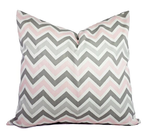 Two Chevron Nursery Pillows Baby Pink Grey by CastawayCoveDecor