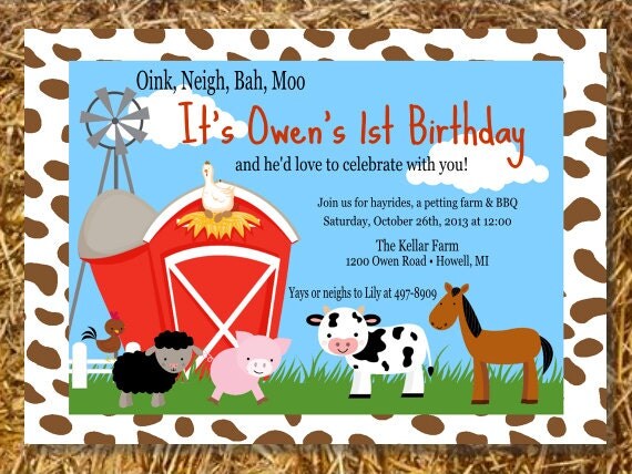 Barnyard Farm Animals Invitation DIY Customized Birthday Party Baby Shower Il_570xn
