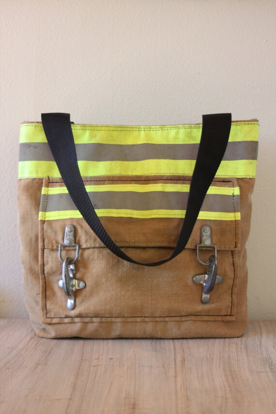Recycled Firefighter Turnout Tote Bag with front by Reskugear
