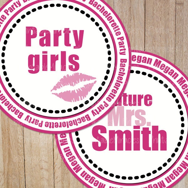 10 Bachelorette party cupcake toppers Bridal shower circles decoration pink black favor tags Printable stickers DIY silhouettes personalized Il_570xn