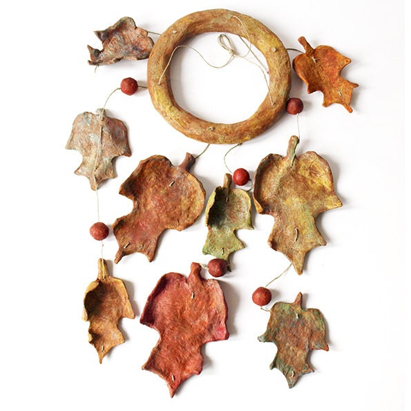 Paper mache autum leaves mobile - ThePaperMoonFactory