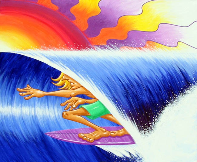 Retro Psychedelic Surf Art Surfer On Wave Fine by ArtByLangston