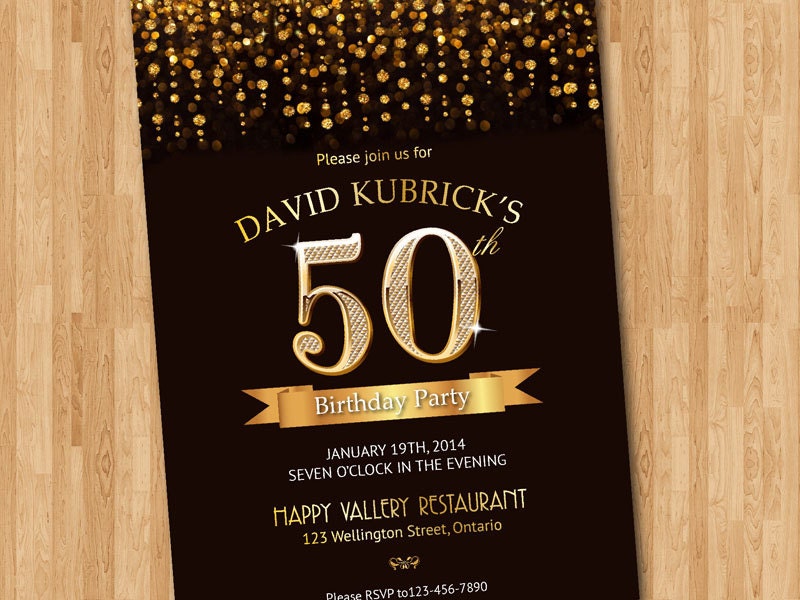 50th birthday invitation gold invite wording bash chalkboard diamond any number custom background popular items ter glit diy